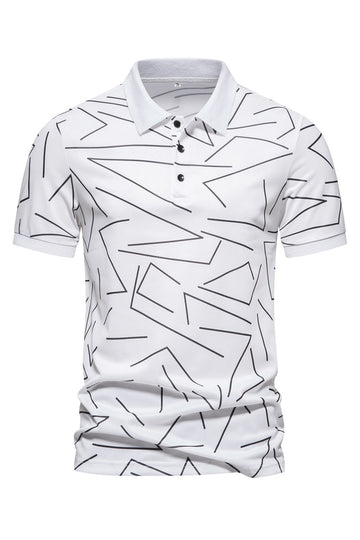 Polo de hombre de manga corta con estampado de estampado blanco